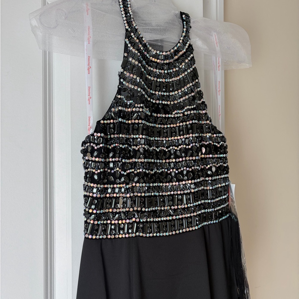 Black Beaded Halter Prom Gown - Picture 3 of 8